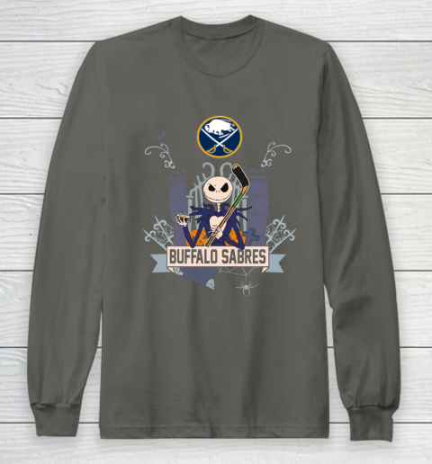 NHL Buffalo Sabres Hockey Jack Skellington Halloween Long Sleeve T-Shirt 5