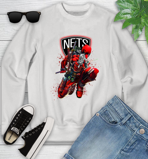 NBA Deadpool Marvel Comics Sports Basketball Brooklyn Nets Youth Sweatshirt