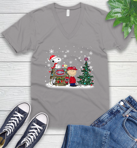 NHL Montreal Canadiens Snoopy Charlie Brown Woodstock Christmas Stanley Cup Hockey V-Neck T-Shirt 3