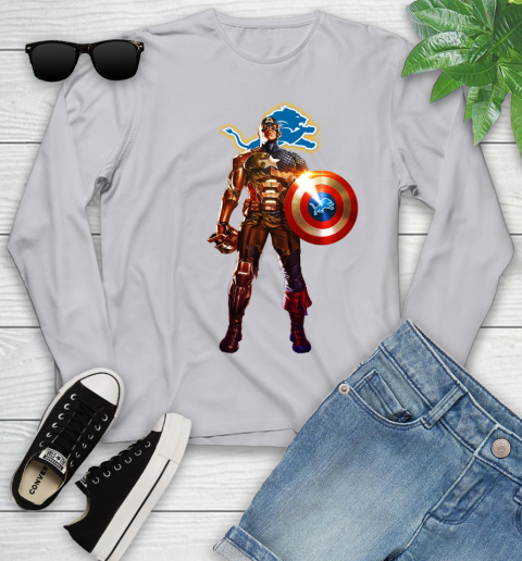 NFL Captain America Marvel Avengers Endgame Football Sports Detroit Lions Youth Long Sleeve 5