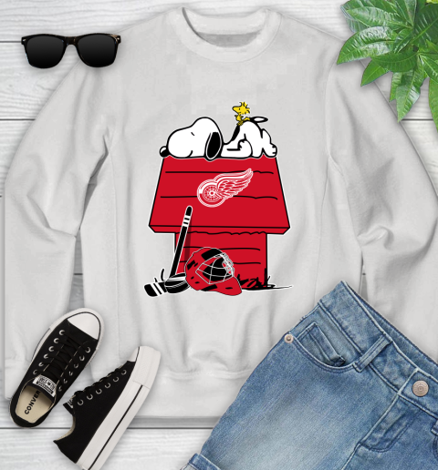 Detroit Red Wings NHL Hockey Snoopy Woodstock The Peanuts Movie Youth Sweatshirt