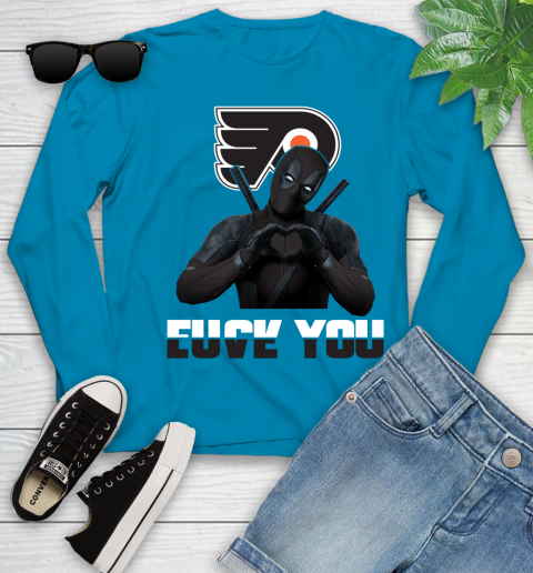 NHL Philadelphia Flyers Deadpool Love You Fuck You Hockey Sports Youth Long Sleeve 8