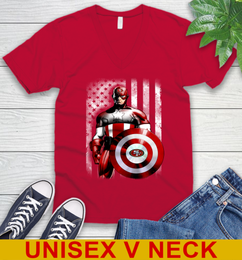 San Francisco 49ers NFL Football Captain America Marvel Avengers American Flag Shirt V-Neck T-Shirt 6