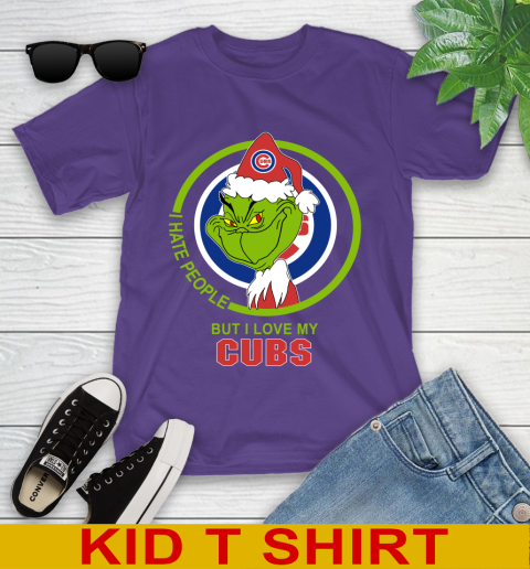 Chicago Cubs MLB Christmas Grinch I Hate People But I Love My Favorite Baseball Team Youth T-Shirt 4