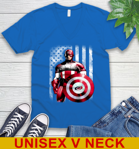 Carolina Hurricanes NHL Hockey Captain America Marvel Avengers American Flag Shirt V-Neck T-Shirt 5