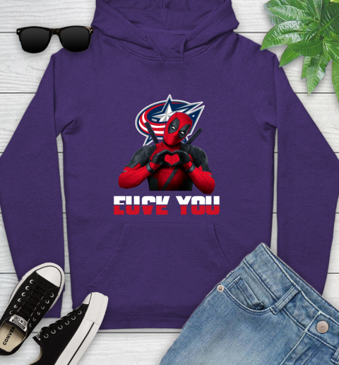 NHL Columbus Blue Jackets Deadpool Love You Fuck You Hockey Sports Youth Hoodie 5