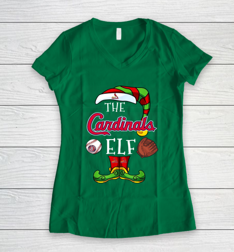 St.Louis Cardinals Christmas ELF Funny MLB Women's V-Neck T-Shirt 3