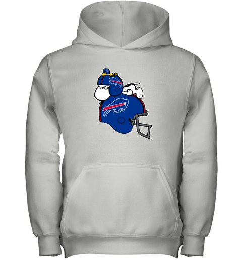 evo7 snoopy and woodstock resting on buffalo bills helmet youth hoodie 43 front white