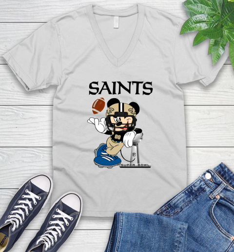 NFL New Orleans Saints Mickey Mouse Disney Super Bowl Football T Shirt V-Neck T-Shirt