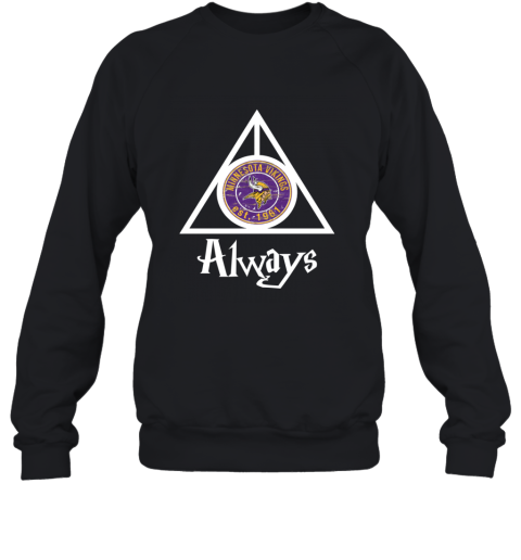 Always Love The Minnesota Vikings x Harry Potter Mashup NFL nvxs always love the minnesota vikings x harry potter m sweatshirt 35 front black