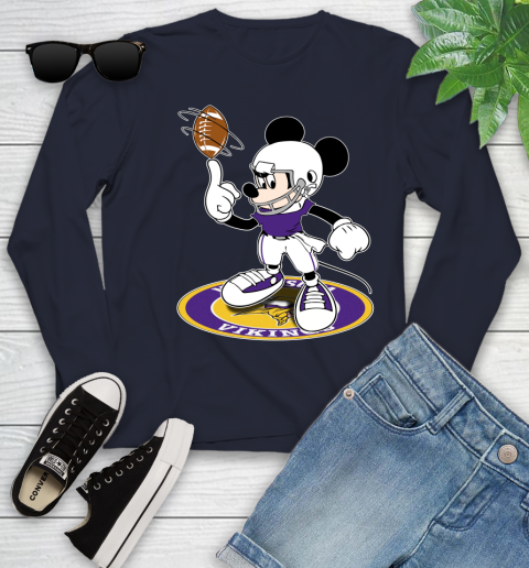 NFL Football Minnesota Vikings Cheerful Mickey Disney Shirt Youth Long Sleeve 3
