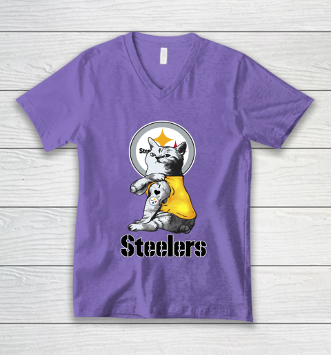 NFL Football My Cat Loves Pittsburgh Steelers V-Neck T-Shirt 8
