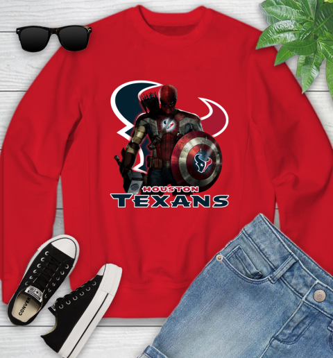 NFL Captain America Thor Spider Man Hawkeye Avengers Endgame Football Houston Texans Youth Sweatshirt 9