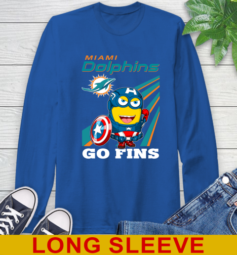 NFL Football Miami Dolphins Captain America Marvel Avengers Minion Shirt Long Sleeve T-Shirt 11