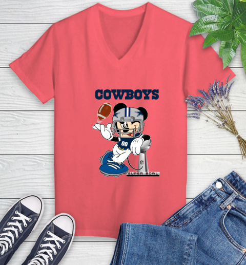 NFL Dallas Cowboys Mickey Mouse Disney Super Bowl Football T Shirt Women's V-Neck T-Shirt 6