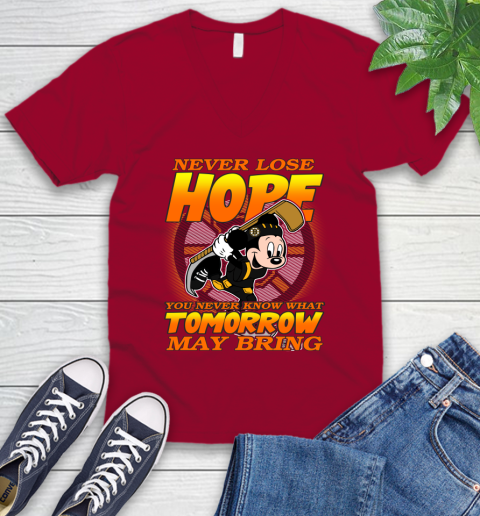 Boston Bruins NHL Hockey ootball Mickey Disney Never Lose Hope V-Neck T-Shirt 7