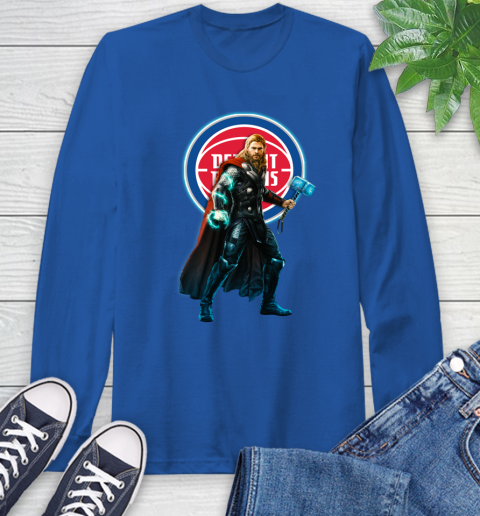 NBA Thor Avengers Endgame Basketball Detroit Pistons Long Sleeve T-Shirt 9