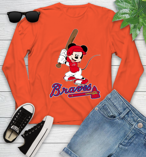 MLB Baseball Atlanta Braves Cheerful Mickey Mouse Shirt Youth Long Sleeve 4