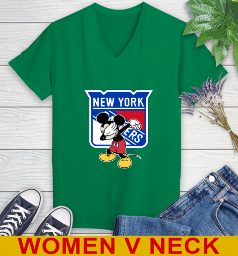 New York Rangers NHL Hockey Dabbing Mickey Disney Sports Women's V-Neck T-Shirt 6