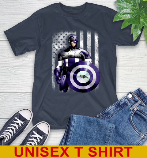 Baltimore Ravens NFL Football Captain America Marvel Avengers American Flag Shirt T-Shirt 3