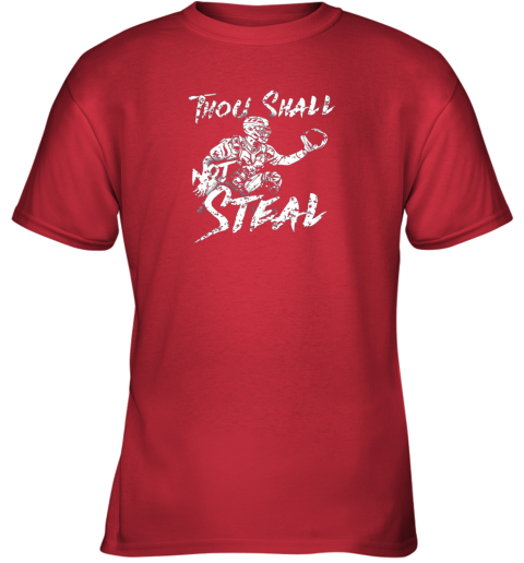 pg5v thou shall not steal baseball catcher youth t shirt 26 front red