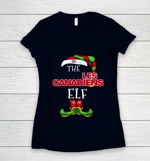 Montreal Canadiens Christmas ELF Funny NHL Women's V-Neck T-Shirt 2