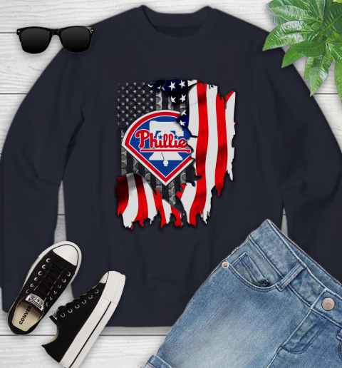 Philadelphia Phillies MLB Baseball American Flag Youth Sweatshirt 2