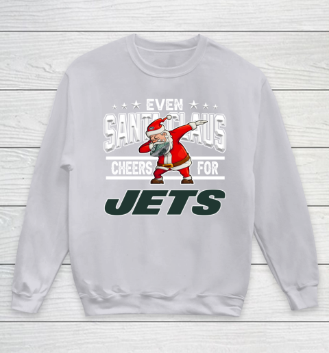 New York Jets Even Santa Claus Cheers For Christmas NFL Youth Sweatshirt 3