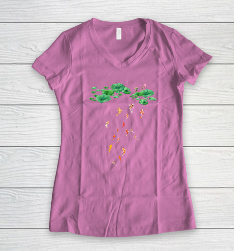 Watercolor Japanese Koi Fish Goldfish Lily Pad Lotus Leaf Beauty Women's V-Neck T-Shirt 7
