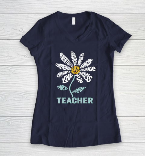 Life is good Teacher Daisy T shirt Teach School Sunflower Women's V-Neck T-Shirt 7