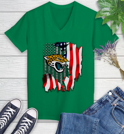 Jacksonville Jaguars NFL Football American Flag Women's V-Neck T-Shirt 5
