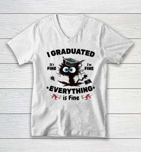 I Graduated Graduate Class 2023 Funny Black Cat V-Neck T-Shirt
