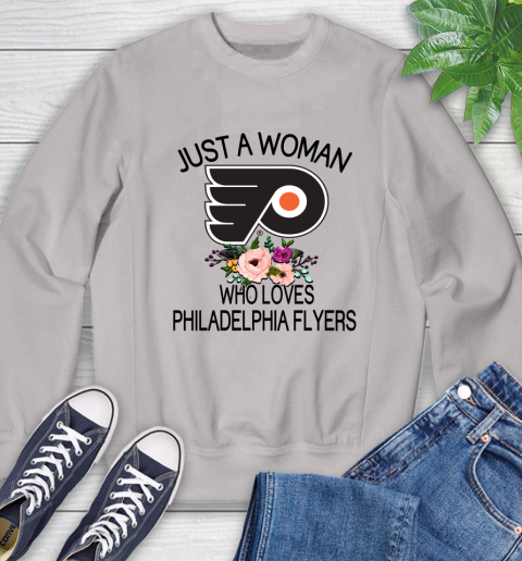 NHL Just A Woman Who Loves Philadelphia Flyers Hockey Sports Sweatshirt 9