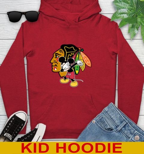 Chicago Blackhawks NHL Hockey Dabbing Mickey Disney Sports Youth Hoodie 11