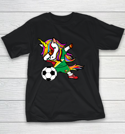 Funny Dabbing Unicorn Guyana Football Guyanese Flag Soccer Youth T-Shirt