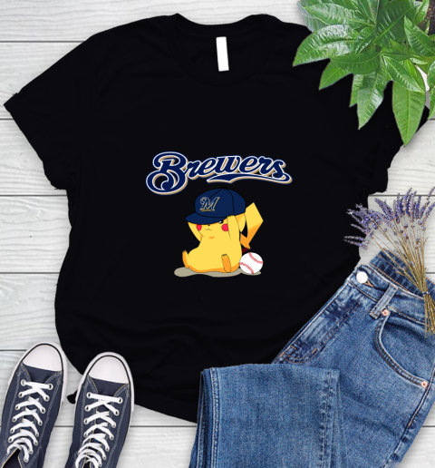 MLB Pikachu Baseball Sports Milwaukee Brewers Women's T-Shirt 2