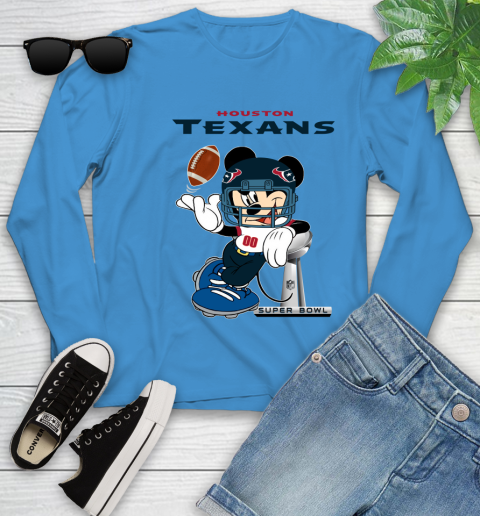 NFL Houston Texans Mickey Mouse Disney Super Bowl Football T Shirt Youth Long Sleeve 19