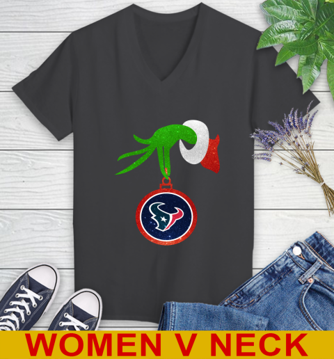 Houston Texans Grinch Merry Christmas NFL Football Women's V-Neck T-Shirt 9