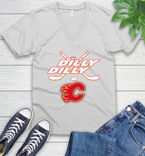 NHL Calgary Flames Dilly Dilly Hockey Sports V-Neck T-Shirt