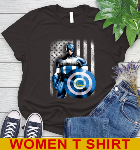 Golden State Warriors NBA Basketball Captain America Marvel Avengers American Flag Shirt Women's T-Shirt 9