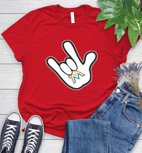 Miami Marlins MLB Baseball Mickey Rock Hand Disney Women's T-Shirt 9