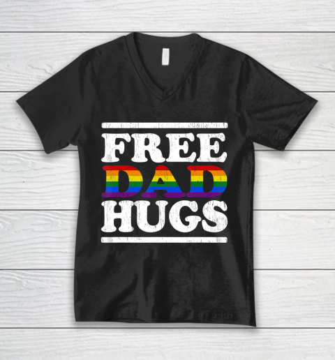 Father gift shirt Love LGBT Gay lesbian pride Vintage Free dad hugs rainbow T Shirt V-Neck T-Shirt