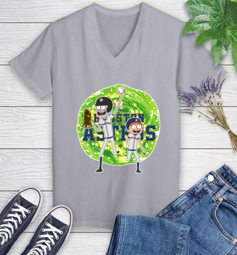 MLB Houston Astros Rick And Morty Commissioner's Trophy Baseball Sports Women's V-Neck T-Shirt 4