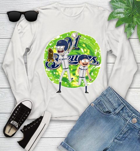MLB Milwaukee Brewers Rick And Morty Commissioner's Trophy Baseball Sports Youth Long Sleeve 12