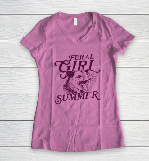 Feral Girl Summer Opossum Vintage Women's V-Neck T-Shirt 6