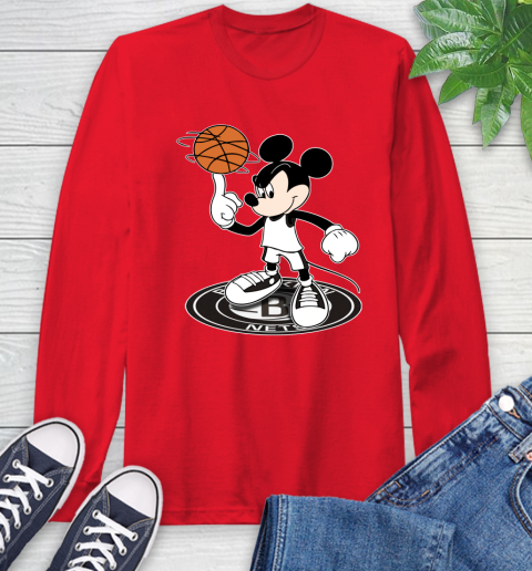 NBA Basketball Brooklyn Nets Cheerful Mickey Disney Shirt Long Sleeve T-Shirt 11