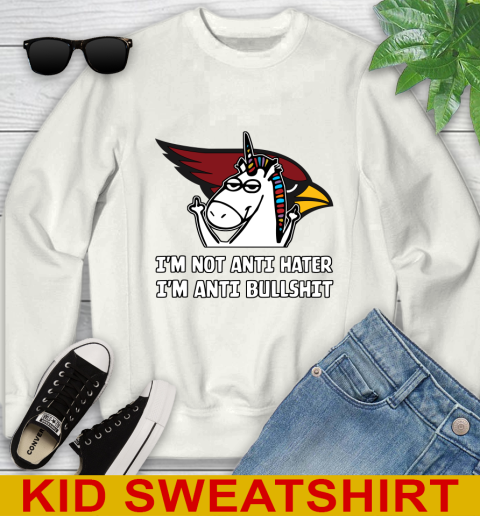 Arizona Cardinals NFL Football Unicorn I'm Not Anti Hater I'm Anti Bullshit Youth Sweatshirt