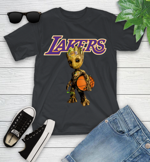 Los Angeles Lakers NBA Basketball Groot Marvel Guardians Of The Galaxy Youth T-Shirt 2