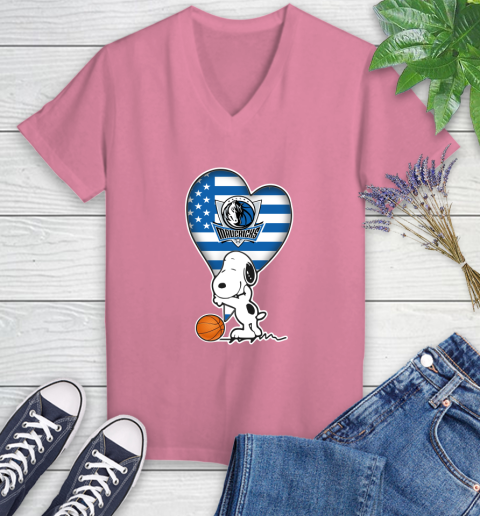 Dallas Mavericks NBA Basketball The Peanuts Movie Adorable Snoopy Women's V-Neck T-Shirt 13