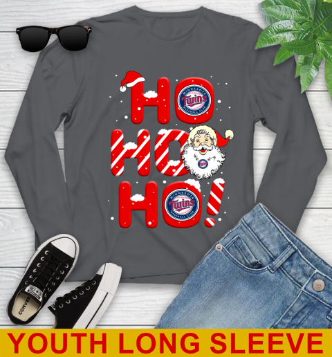 Minnesota Twins MLB Baseball Ho Ho Ho Santa Claus Merry Christmas Shirt Youth Long Sleeve 9